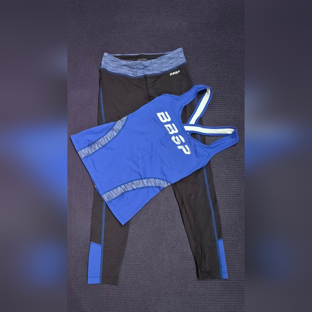 *NWOT*Bebe Sport 2-PC Cobalt Blue/Charcoal Tank Top & Leggings - XS/Petites.